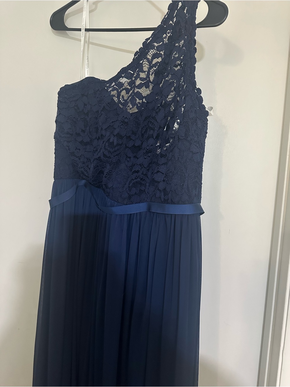 Davids Bridal Long Maxi Dress Navy One Shoulder Lace Chiffon Bridesmaid Prom
